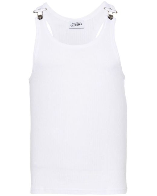 Jean Paul Gaultier White Ribbed Cotton Tank Top