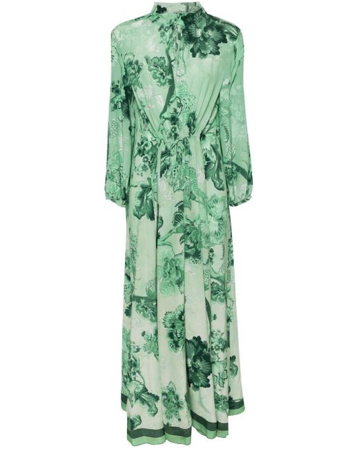 F.R.S For Restless Sleepers Green Eione Floral-print Silk Dress