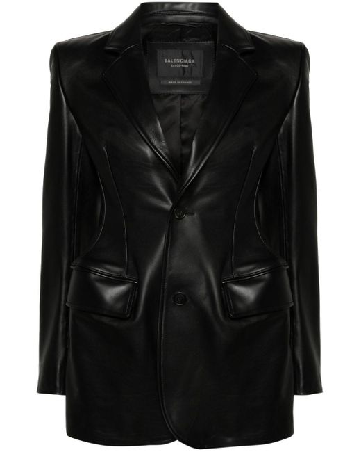 Balenciaga Black Structured Leather Blazer