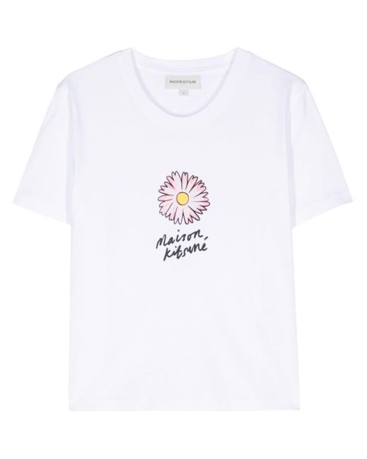 Maison Kitsuné White Floating Flower Cotton T-Shirt