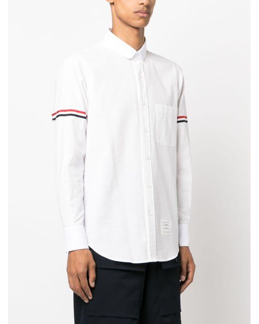 Thom Browne White Armband-detail Seersucker Cotton Shirt for men