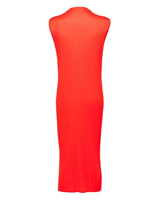 Pleats Please Issey Miyake Red Monthly Colors: April Pleated Midi Dress