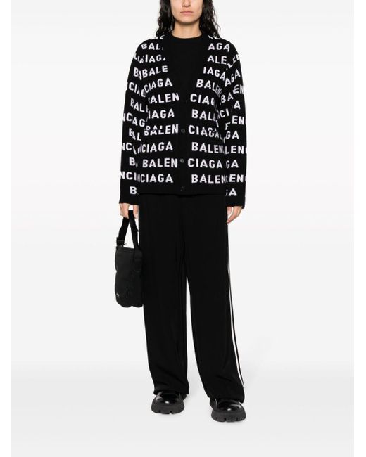 Balenciaga Black Intarsia-knit Logo-motif Cardigan