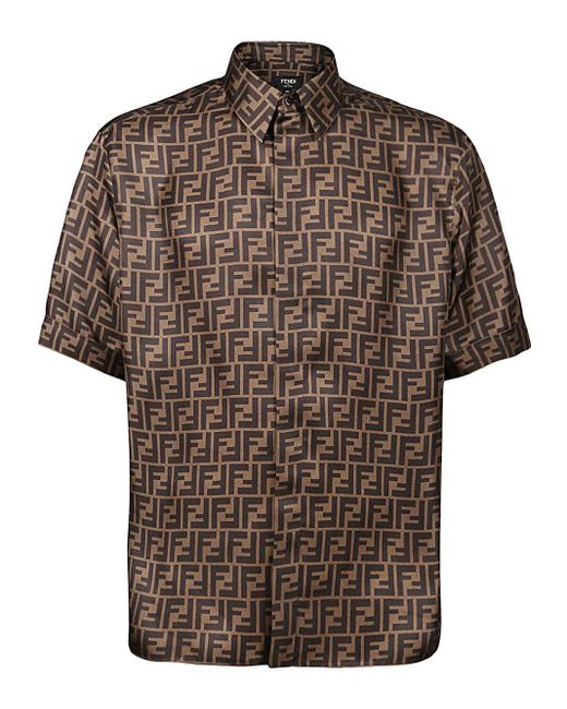 Camicia Con Logo di Fendi in Brown da Uomo
