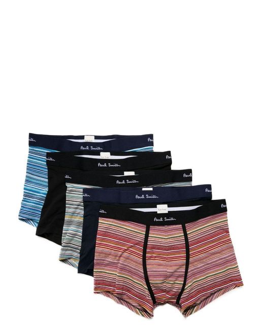 Paul Smith Black Logo-Waistband Striped Boxers (Pack Of Five) for men