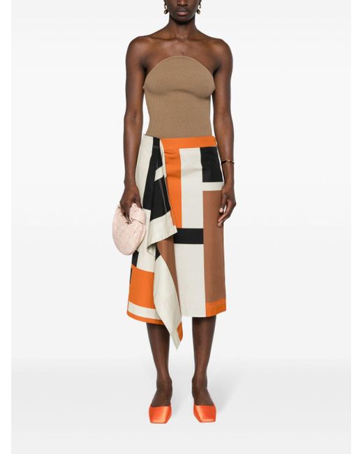Fendi Orange Ff Puzzle-print Poplin Midi Skirt