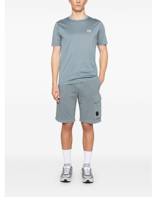 C P Company Blue Short Sleeve T-Shirt With Logo Patch for men