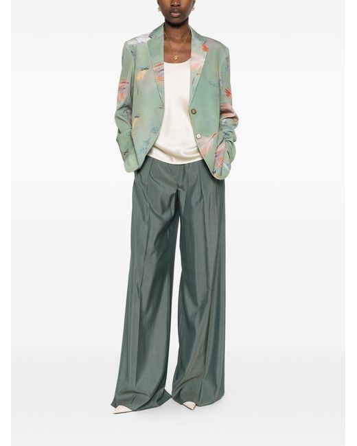 Sissiottostyle Green Printed Single-Breasted Blazer Jacket