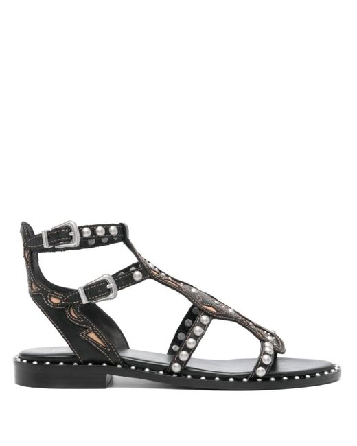 Ash Black Plaza Studded Leather Sandals
