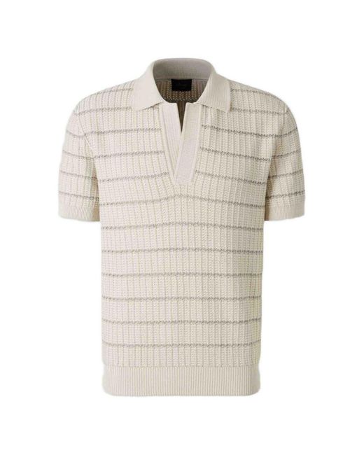 Brioni White Striped Cotton Polo Shirt for men