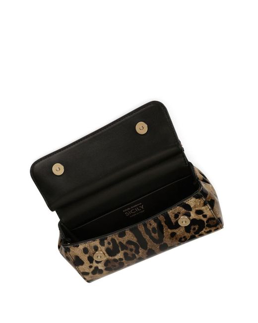 Dolce & Gabbana Black Sicily Small Leopard Print Handbag
