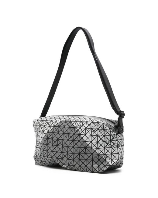 Issey Miyake Gray Geometric Panel Design Matte Finish Adjustable Shoulder Strap Bag for men