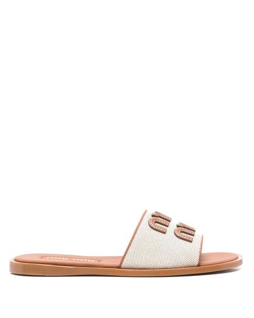 Sandalo Flat Con Logo di Miu Miu in Pink