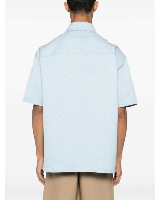 Gucci Blue Gg Cotton Oversized Shirt for men