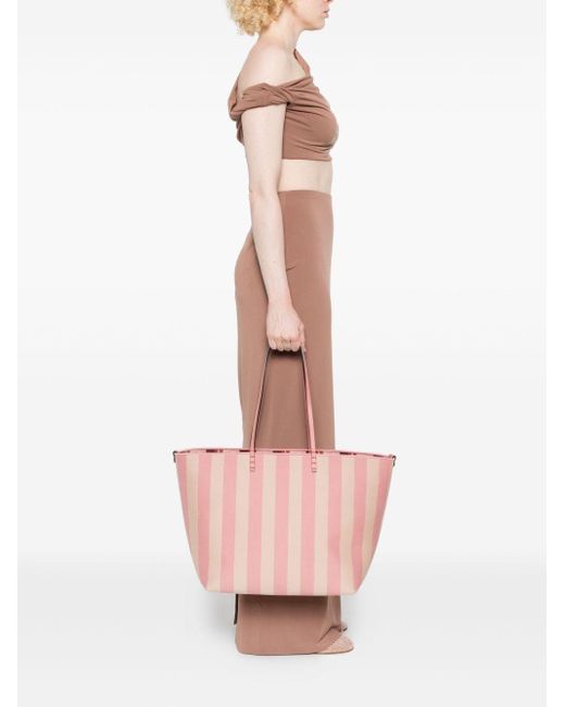 Fendi Pink Roll Large Striped Tote Bag
