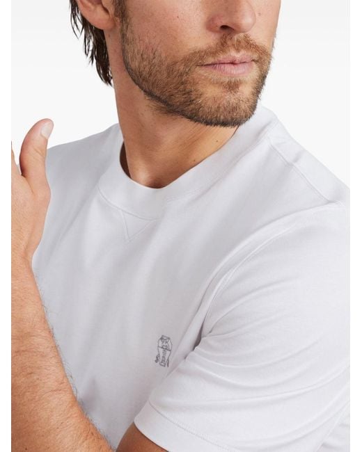 Brunello Cucinelli White Logo Cotton T-Shirt for men