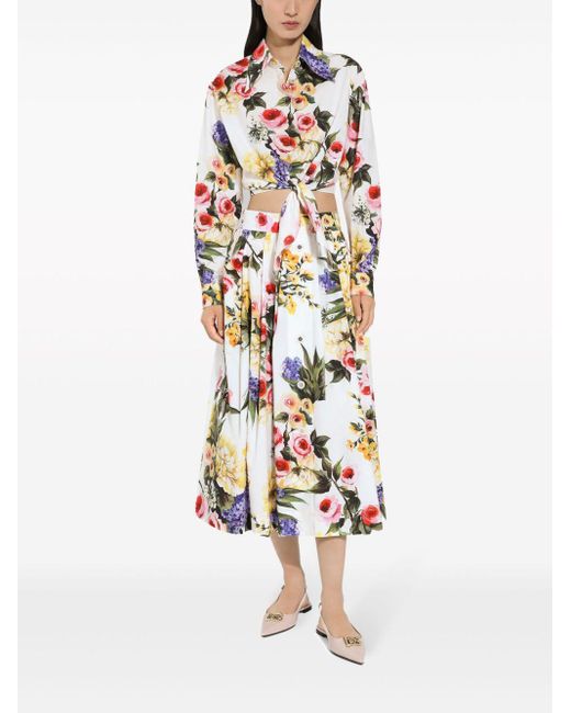 Dolce & Gabbana Natural Floral-print Cotton Cropped Shirt