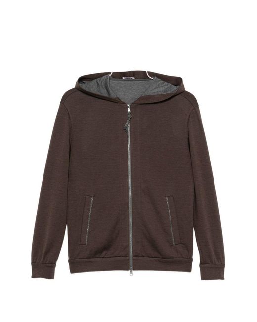 Brunello Cucinelli Brown Cotton And Silk Hooded Cardigan