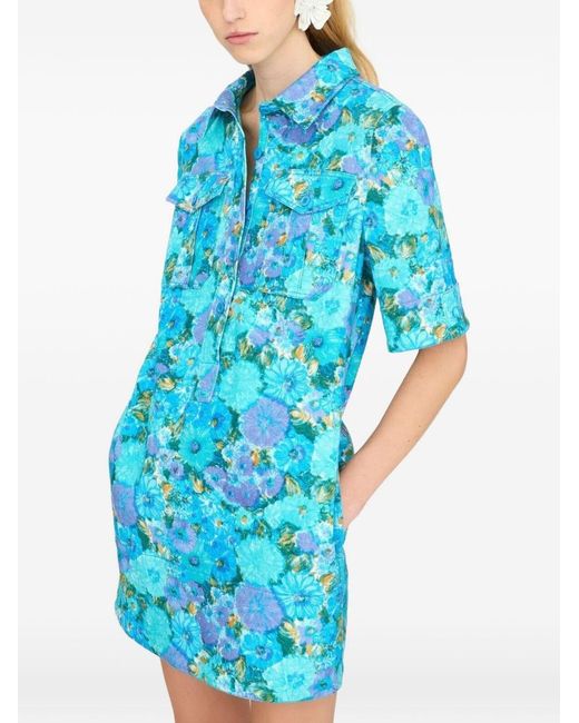 Chloé Blue Printed Cotton Mini Dress