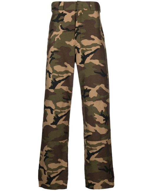 Palm Angels Green Camouflage Print Cotton Trousers for men