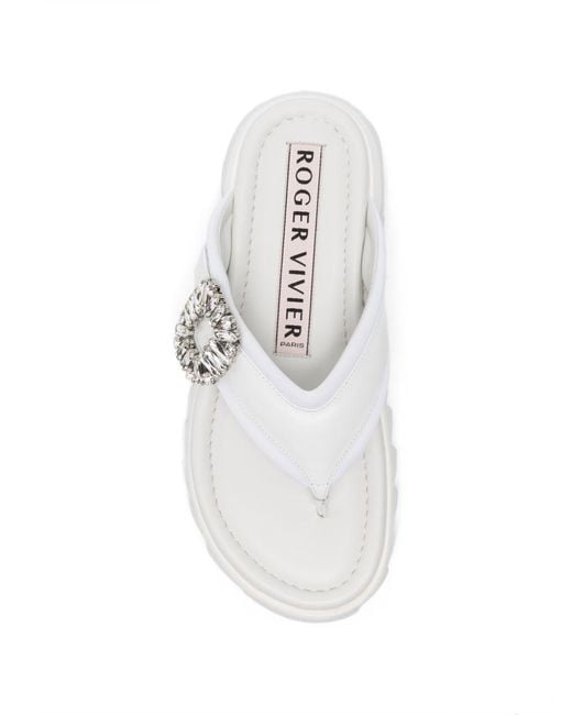 Roger Vivier White Slidy Flip Leather Thong Sandals