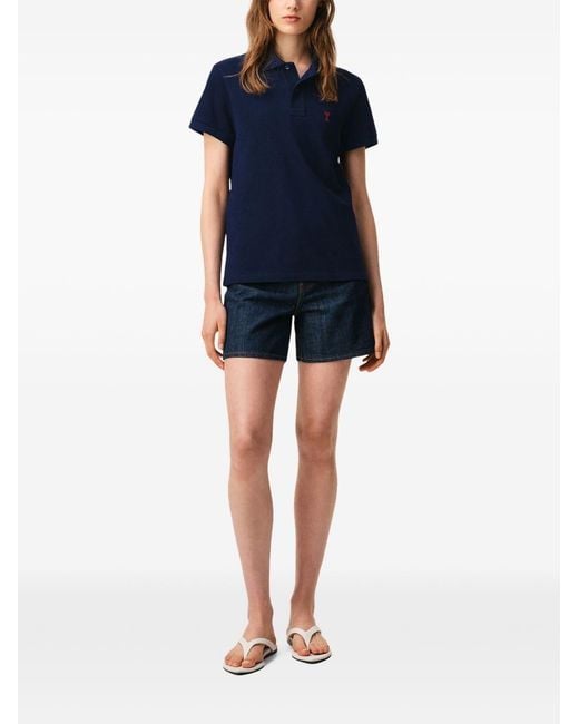 AMI Blue Ami De Coeur Cotton Polo Shirt for men