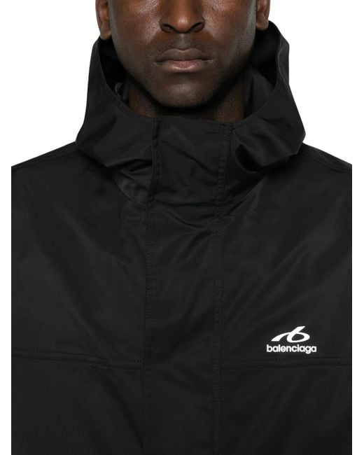Balenciaga Black Hooded Logo-Print Jacket for men