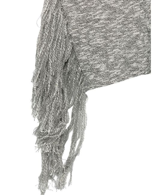Mrz Gray Cotton Fringed T-Shirt