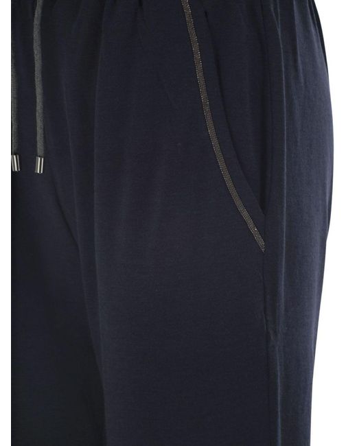 Brunello Cucinelli Blue Cotton And Silk Trousers