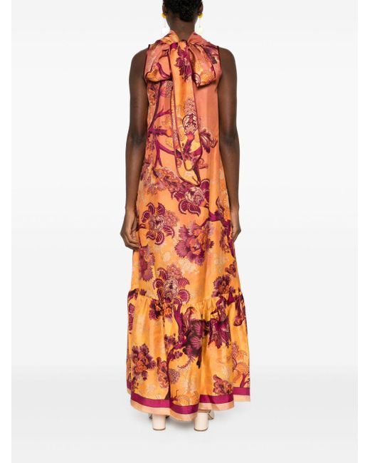 F.R.S For Restless Sleepers Orange Floral-print Maxi Dress
