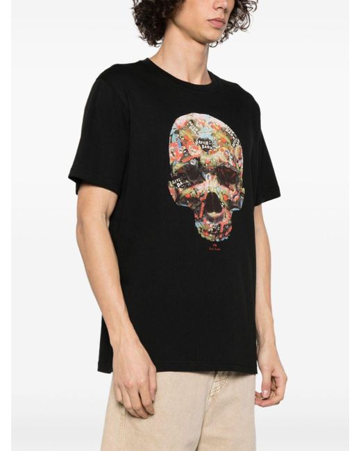 PS by Paul Smith Black Skull Sticker Cotton T-shirt for men