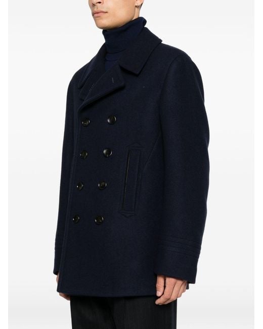 Tom Ford Blue Double-Breasted Peacoat for men