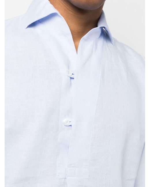 Doppiaa Blue Spread-collar Linen Shirt for men