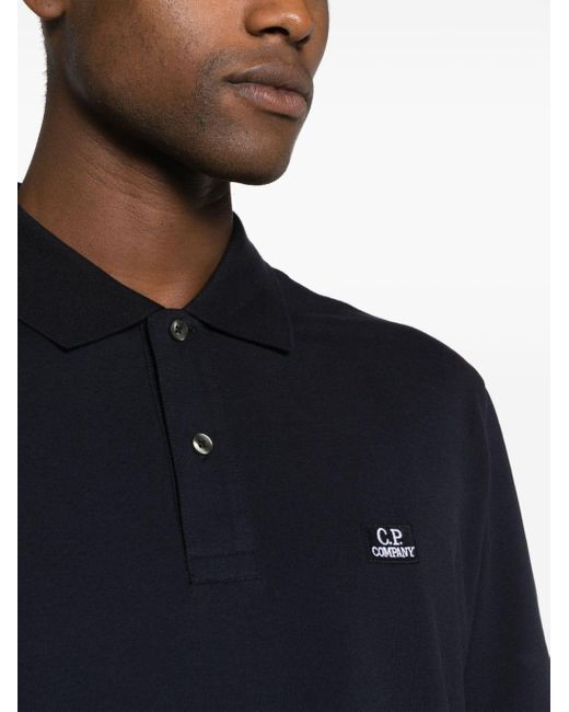 C P Company Blue Embroidered-logo Piqué Polo Shirt for men