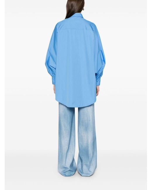 Ermanno Scervino Blue Lace Detail Cotton Shirt