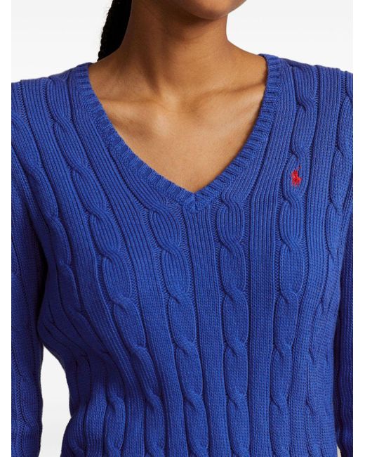 Polo Ralph Lauren Blue Logo-embroidered Cable-knit Sweatshirt
