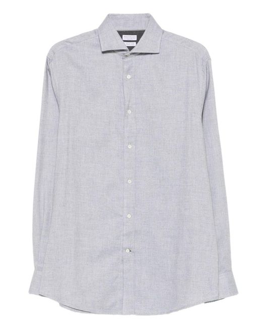Brunello Cucinelli White Cotton Blend Shirt for men