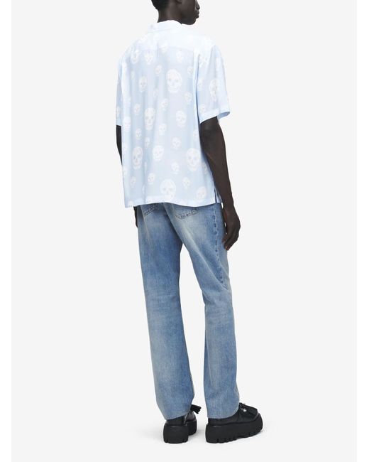 McQueen Blue Skull Print Shirt for men