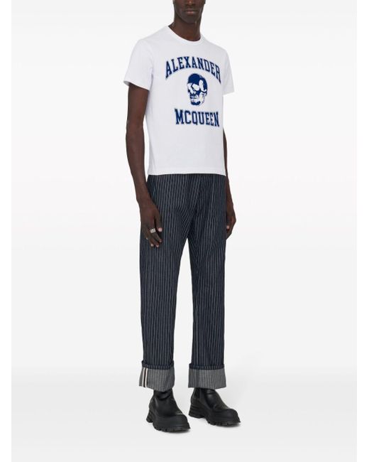 Alexander McQueen Blue White Varsity T-shirt for men
