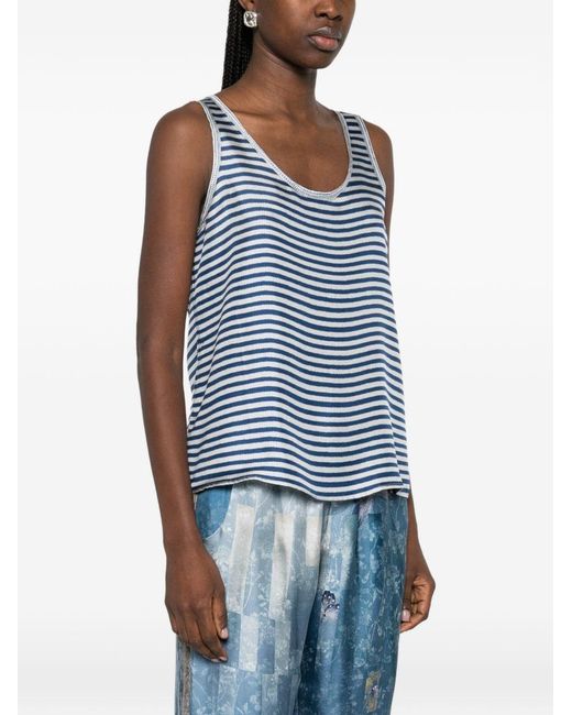 Pierre Louis Mascia Blue Striped Silk Tank Top