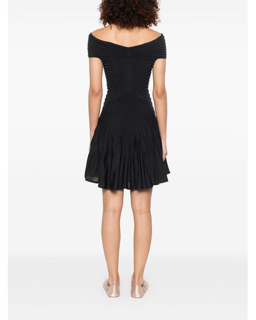 Alaïa Black V-Neck Midweight Knit Wool Mini Dress