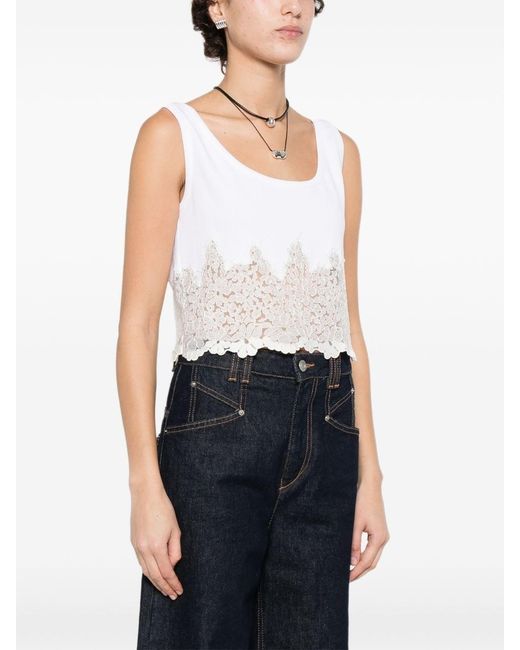 Ermanno Scervino White Lace Round Neck Top