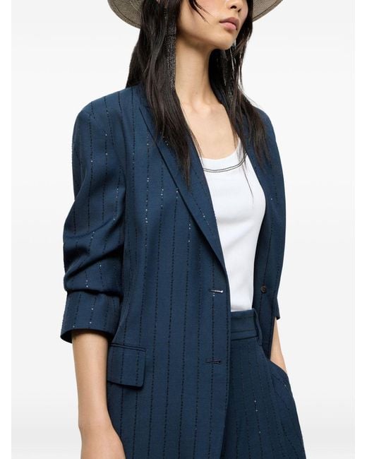 Brunello Cucinelli Blue Belted Single-Breasted Jacket