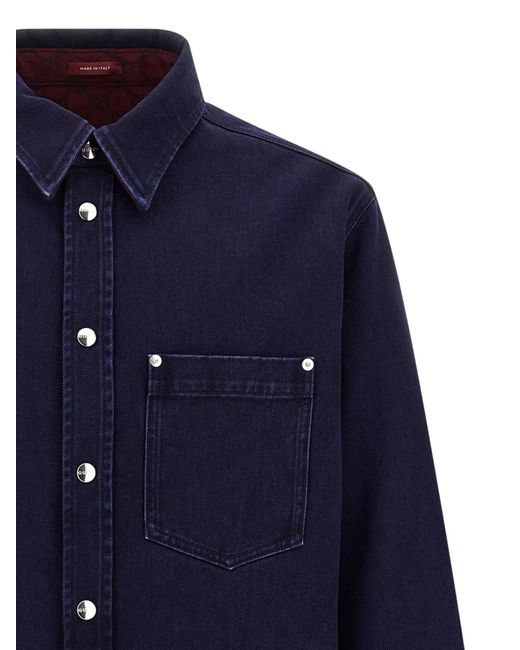 Gucci Blue Reversible Cotton Shirt for men