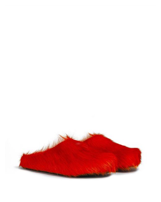 Marni Red Fussbett Faux-fur Slippers for men