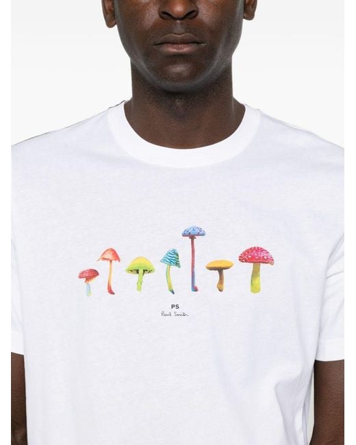 Paul Smith White Mushrooms Cotton T-Shirt for men