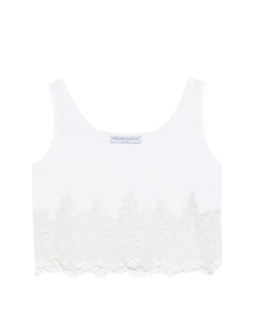 Ermanno Scervino White Lace Round Neck Top