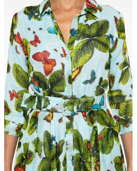 Samantha Sung Green Butterfly Print Shirt Dress