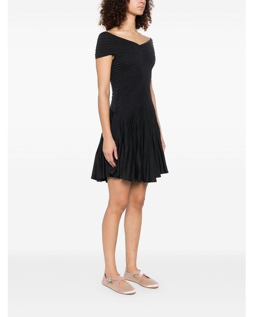 Alaïa Black V-Neck Midweight Knit Wool Mini Dress