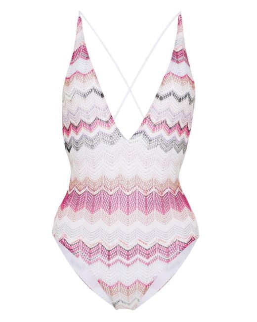 MISSONI BEACHWEAR Pink Deep Neckline Swimsuit